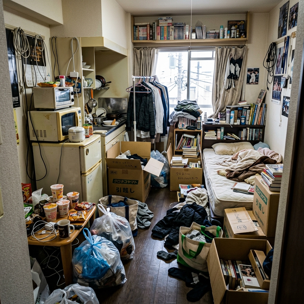 ゴミ袋や不要品が散乱したお部屋のBefore